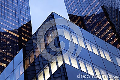 Paris business district La defense offices glass facades at night in Stock Photo