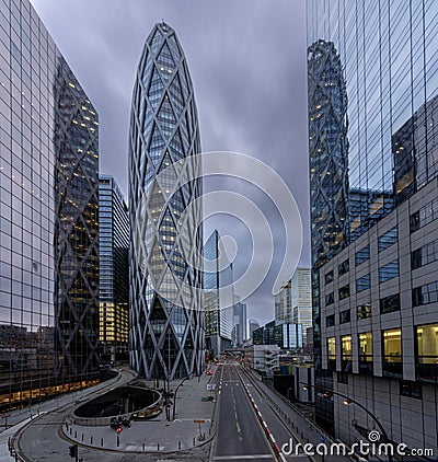 La Defense Paris, France - 02 21 2022: Panoramic view of the Defense towers district Editorial Stock Photo