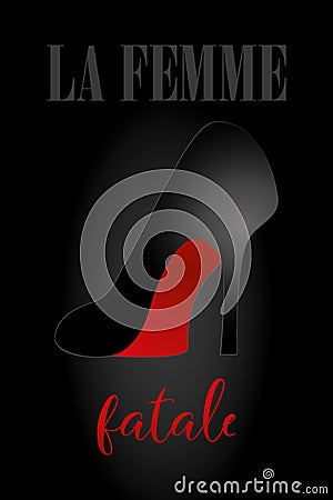 `La Femme fatale` - high heel shoe in black with red bottom Vector Illustration