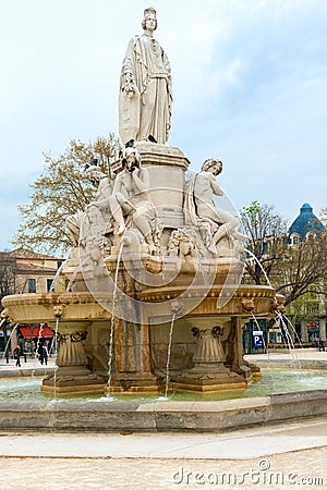 La Fontaine de Pradier in Nimes, France Editorial Stock Photo