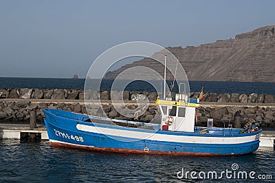 La Graciosa, port, fish, Caleta de Sebo, Atlantic Ocean, volcanic, landscape, cruising, Lanzarote, Canary Islands, Spain Editorial Stock Photo