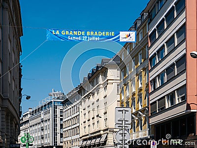 La Grande Braderie advertising in city Editorial Stock Photo