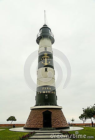 La Marina Lighthouse Faro de la Marina in Miraflores District, Lima, Peru Editorial Stock Photo