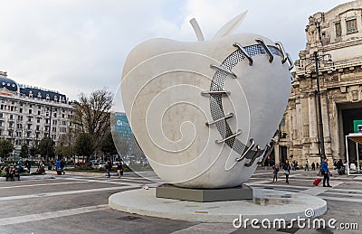 La Mela Reintegrata,Michelangelo Pistoletto, Milan Editorial Stock Photo