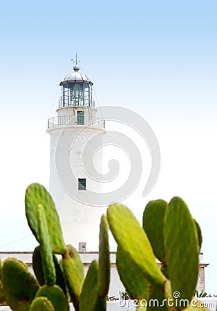 La Mola lighthouse in formentera with nopal cactus Stock Photo