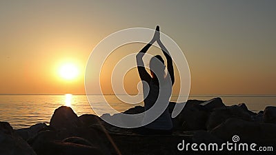 La méditation de matin, femme pratique le yoga sur le bord de la mer, tir sur la marque IV d'EOS 5D de Canon dans le mouvement le banque de vidéos La méditation de matin, femme pratique le yoga sur le bord de la mer, tir sur la marque IV d'EOS 5D de Canon dans le mouvement le banque de vidéos