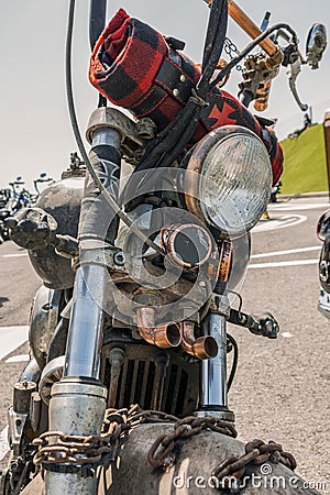 La Nucia, Alicante, Spain 16-04-2020. steampunk style customized motorcycle Editorial Stock Photo