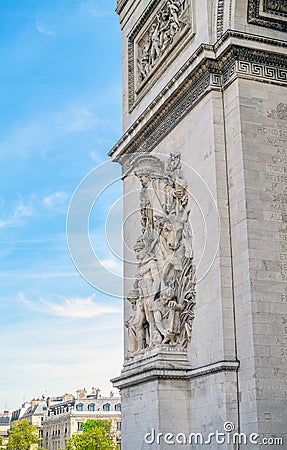 La Paix de 1815 on the Arc de Triomphe pillar. Stock Photo