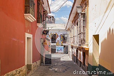 LA PAZ, BOLIVIA DEC 2018: Jaen Street in La Paz, Bolivia city center Editorial Stock Photo