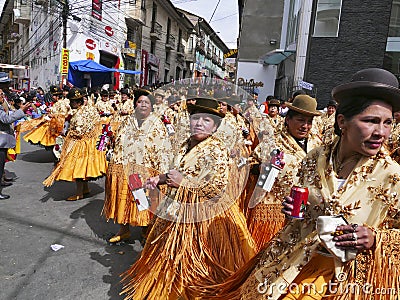 Unknown dancers at the Entrada Universitaria in La Paz, Bolivia Editorial Stock Photo