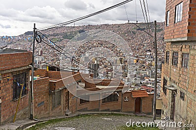 La Paz, View of brick houses hills, Bolivia, South America Editorial Stock Photo