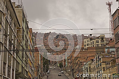 La Paz, View of brick houses hills, Bolivia, South America Editorial Stock Photo