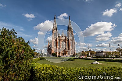 La Plata Cathedral and Plaza Moreno - La Plata, Buenos Aires Province, Argentina Stock Photo
