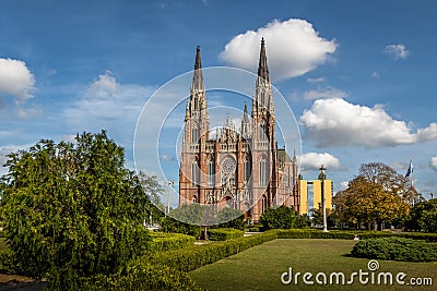 La Plata Cathedral and Plaza Moreno - La Plata, Buenos Aires Province, Argentina Stock Photo