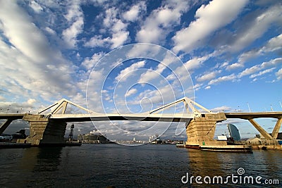 La Porta d'Europa bridge in Barcelona Port Editorial Stock Photo