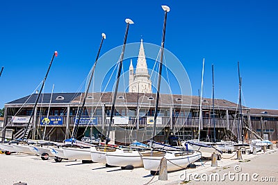 Sailing boats on the beach La Plage De Concurrence in La Rochelle, France Editorial Stock Photo