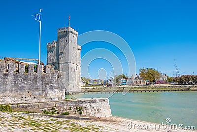 Tour St Nicolas and de la Chaine in Vieux Port LA Rochelle, France Editorial Stock Photo