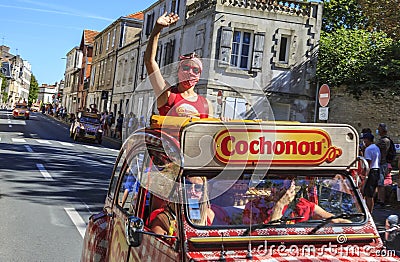 Cochonou Hostess, Publicity Caravan - Le Tour de France 2020 Editorial Stock Photo