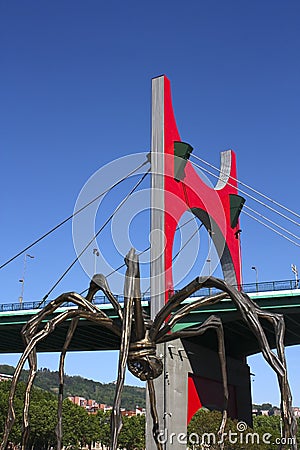 La Salve bridge and The giant spider. Bilbao Editorial Stock Photo