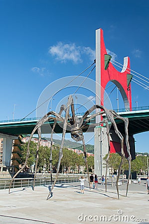 La Salve bridge and The giant spider. Bilbao Editorial Stock Photo