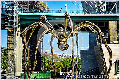 La Salve Bridge and the Maman sculpture near Guggenhaim museum in Bilbao, Spain Editorial Stock Photo