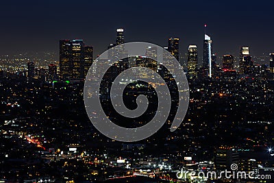 LA skyline at night Stock Photo