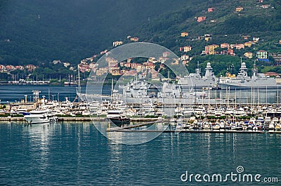 La Spezia port and naval vessels Editorial Stock Photo