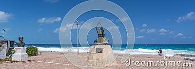 La Triguena sculpture at promenade on Isla Mujeres near Cancun city, panorama Editorial Stock Photo