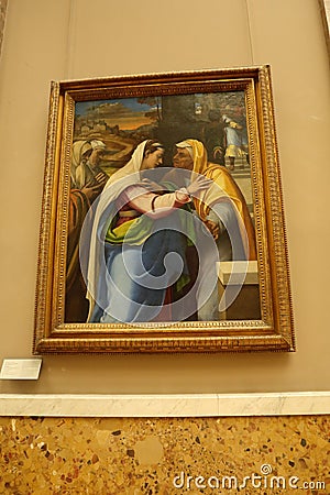 La visitation Oil painting at Louvre museum in Paris Editorial Stock Photo