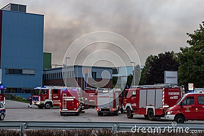 LAAKIRCHEN, AUSTRIA SEPTEMBER 24, 2015: Firefighters and fire tr Editorial Stock Photo