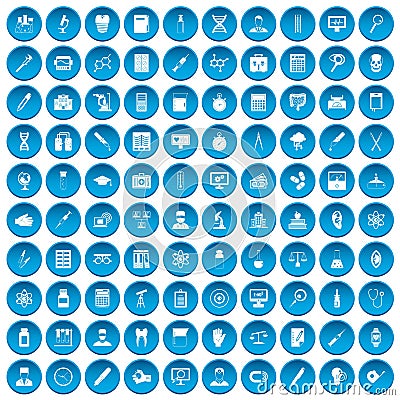 100 lab icons set blue Vector Illustration