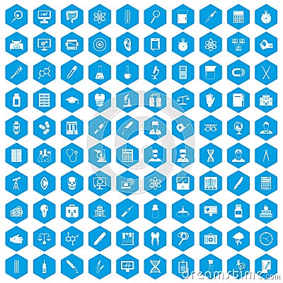 100 lab icons set blue Vector Illustration