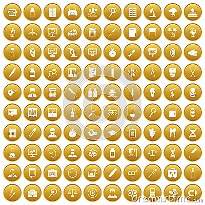 100 lab icons set gold Vector Illustration