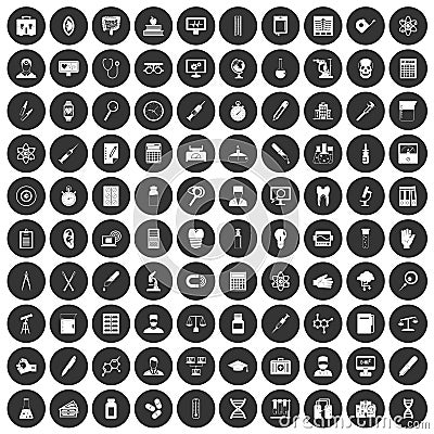 100 lab icons set black circle Vector Illustration