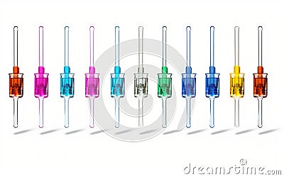 Lab Pipettes on White Background Stock Photo