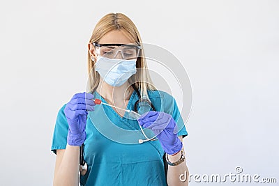 Lab technician holding swab collection kit,Coronavirus COVID-19 specimen collecting equipment,DNA nasal and oral swabbing for PCR Stock Photo