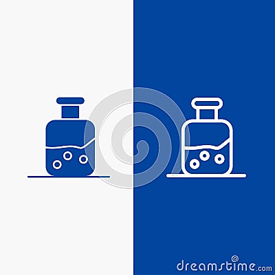 Lab, Test, Science, Bottle Line and Glyph Solid icon Blue banner Line and Glyph Solid icon Blue banner Vector Illustration