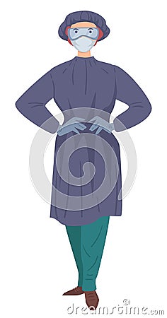Lab worker in protective suit gloves and mask Vector Illustration