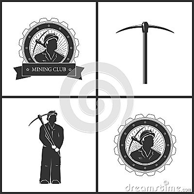 Label or Badge Mining Industry Vector Illustration