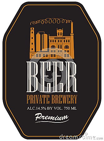 Label for beer with image of brewery building Vector Illustration