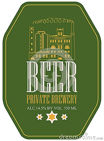 Label for beer with image of brewery building Vector Illustration