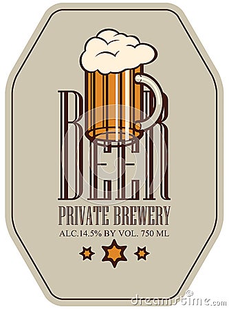 Label for beer in retro style with glass of beer Vector Illustration