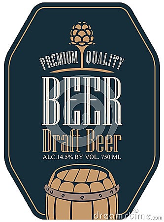 Label for beer in retro style with malt and barrel Vector Illustration