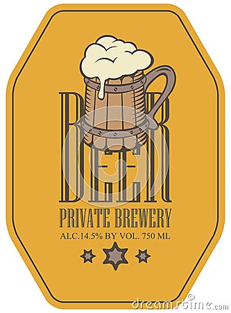 Label for beer in retro style with wooden beer mug Vector Illustration