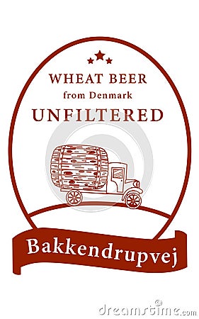 Label for a bottle of beer, a truck with a barrel in an oval sticker with text. Beer packaging label Vector Illustration