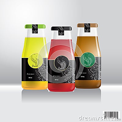 Label and bottle design for drink, juice Vector Illustration