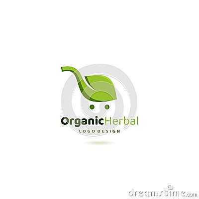 Shopping Cart Logo Leaf Herbal Vector Illustration