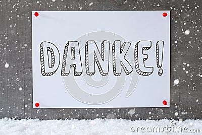 Label On Cement Wall, Snowflakes, Danke Means Thank You Stock Photo