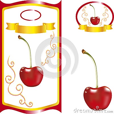 Label with cherry, sweet cherry for juice packing Vector Illustration