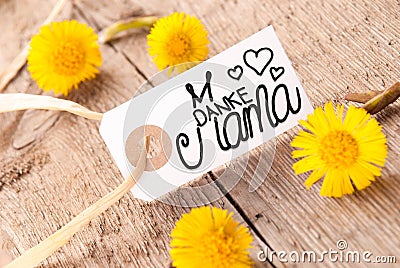 Label, Dandelion, Calligraphy Danke Mama Means Thank You Mom Stock Photo